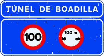 S-533 · Localización de túnel en autopista o autovía con información sobre las obligaciones específicas de circulación dentro del mismo